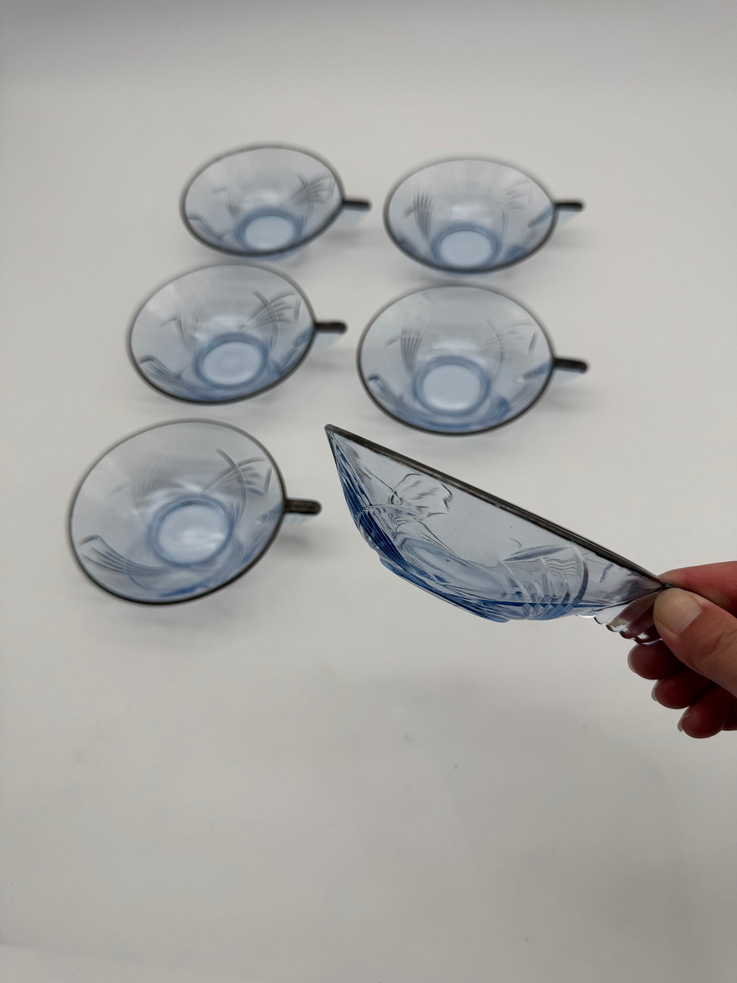 Depression glass of Art Deco - 6 stuks blauw