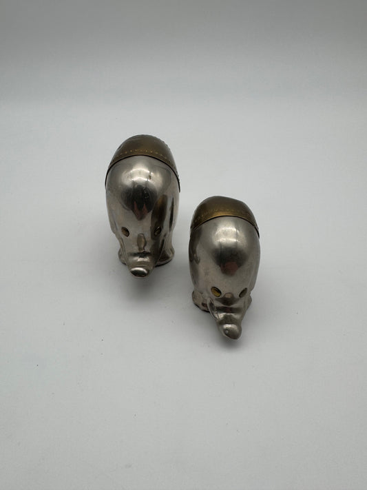 Vintage metalen olifantjes - set van 2 stuks