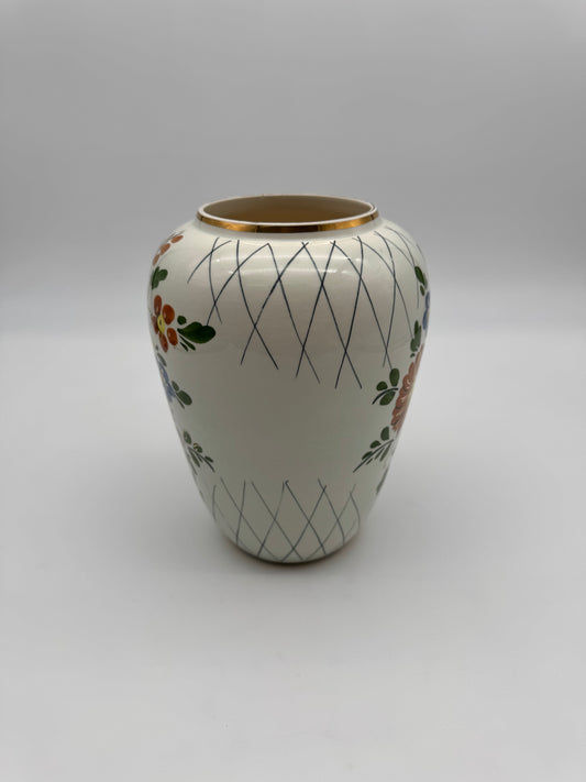 Vintage handbeschilderde vaas met bloemmotief