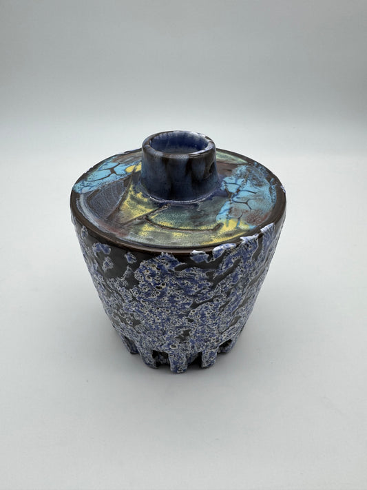 Kunstobject vaas jaren 70 lava-krater glazuur architecturaals vulkanisch