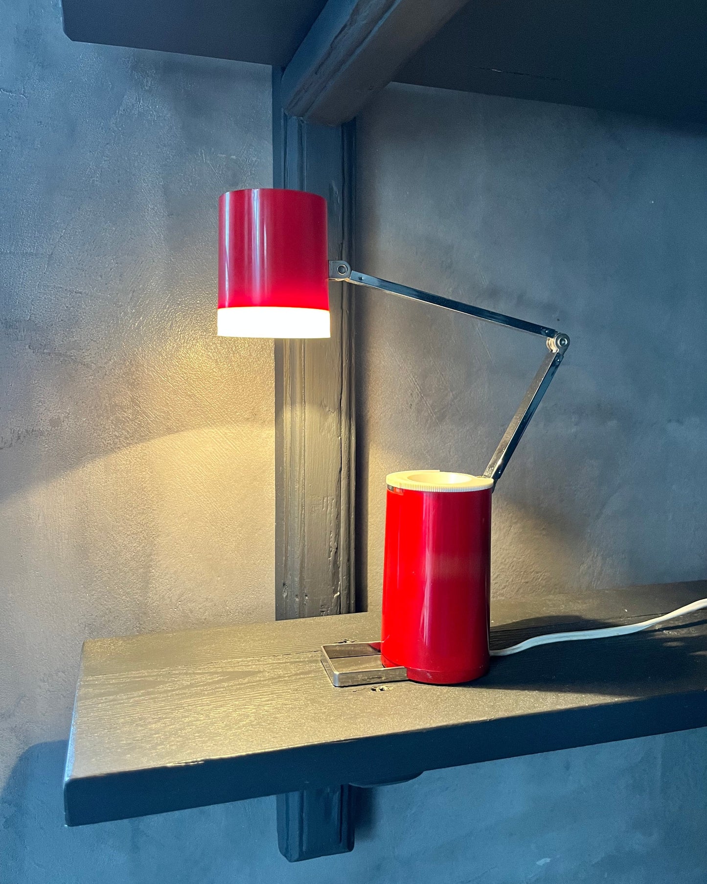 60s adjustable red desk lamp by Lloyd