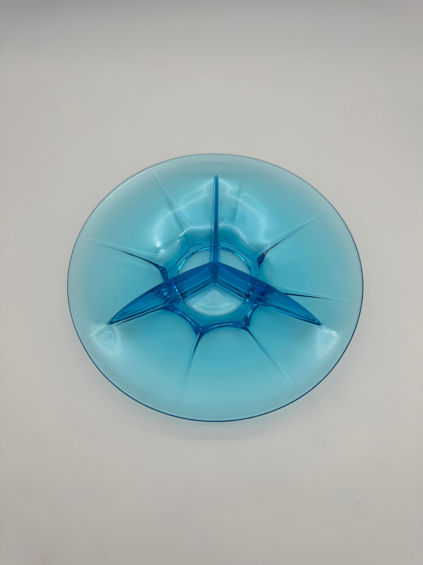 Vintage blauw glazen 3 vak schaal