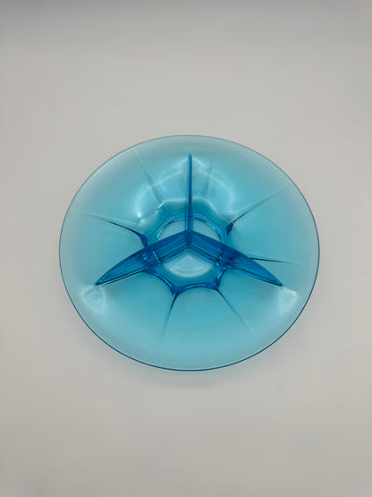 Vintage blauw glazen 3 vak schaal