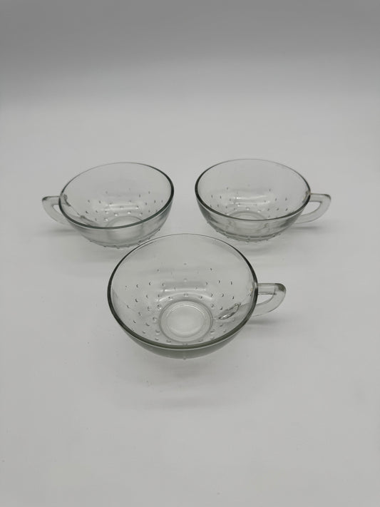Vintage glazen thee/bowl glazen met stip patroon - set 3 stuks