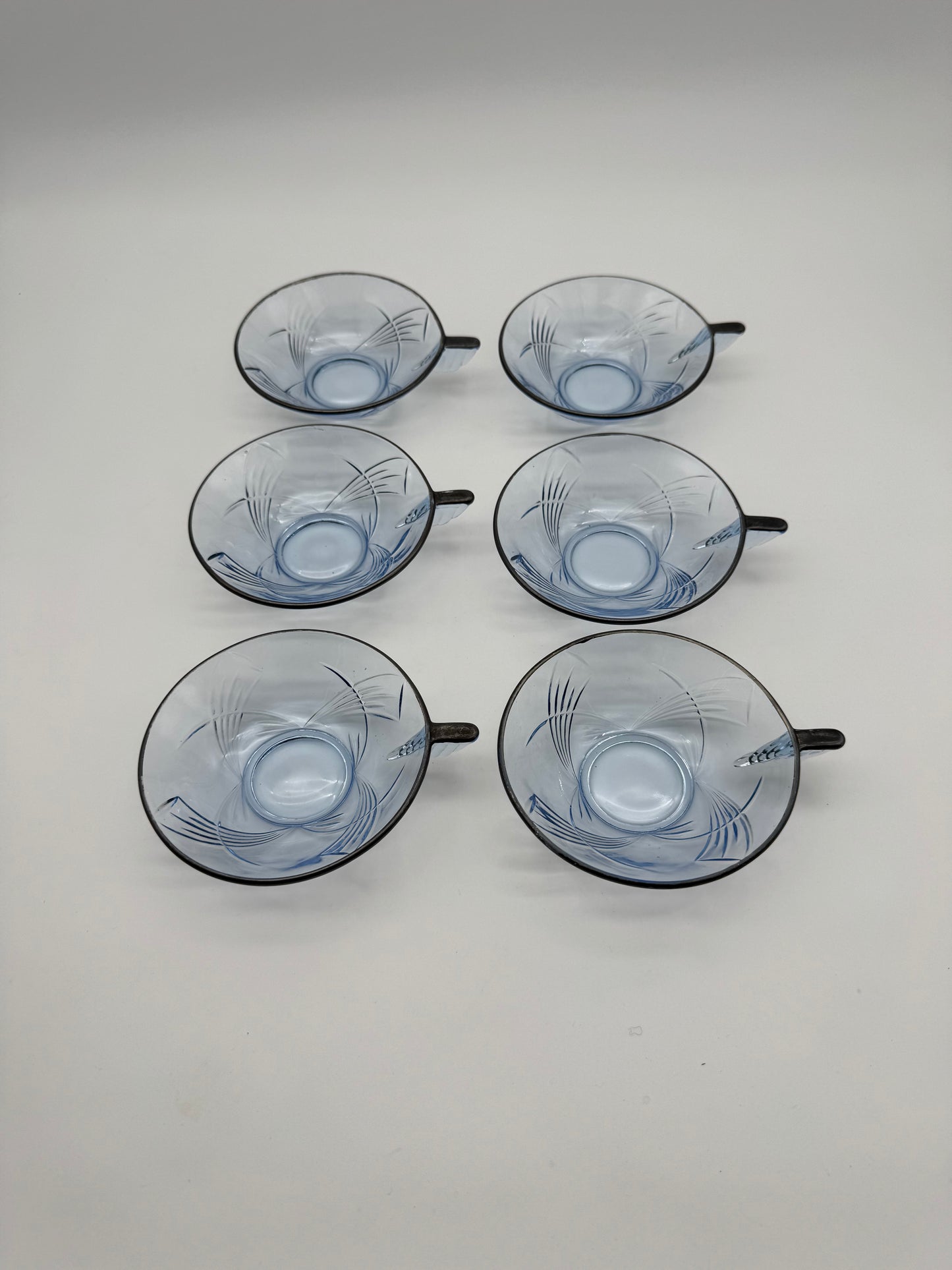 Depression glass of Art Deco - 6 stuks blauw