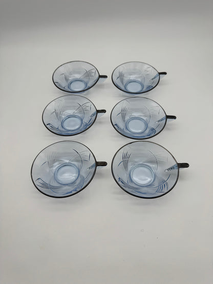 Depression glass of Art Deco - 6 stuks blauw
