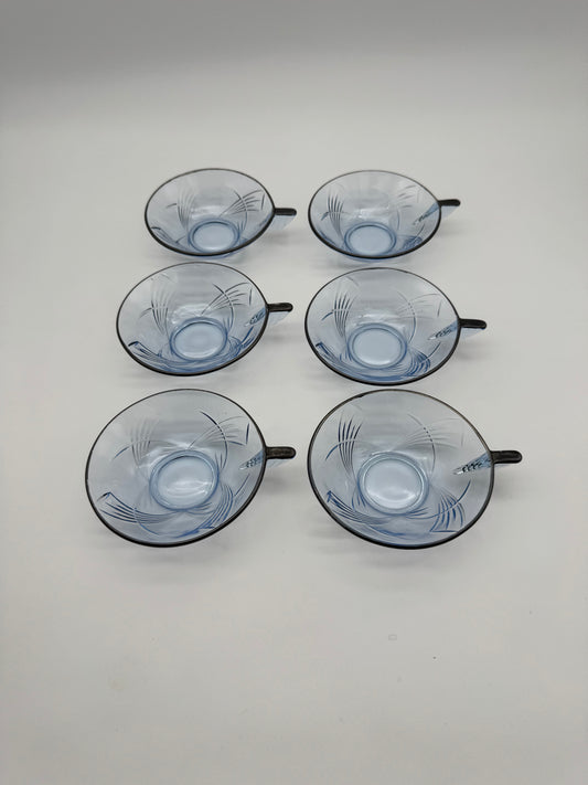 Depression glass of Art Deco - 6 stuks blauw