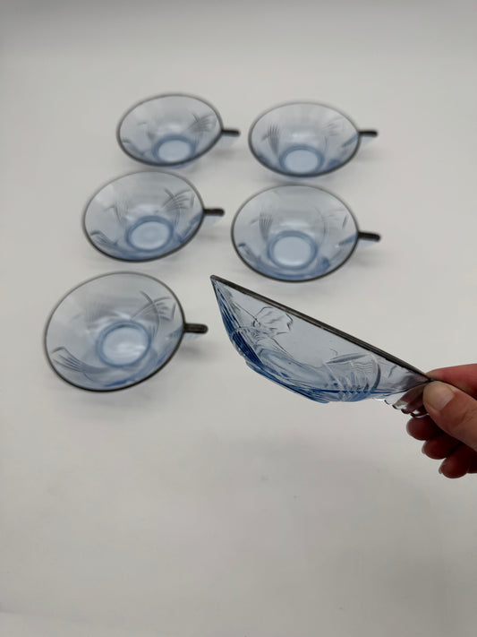 Depression glass of Art Deco - 6 stuks blauw
