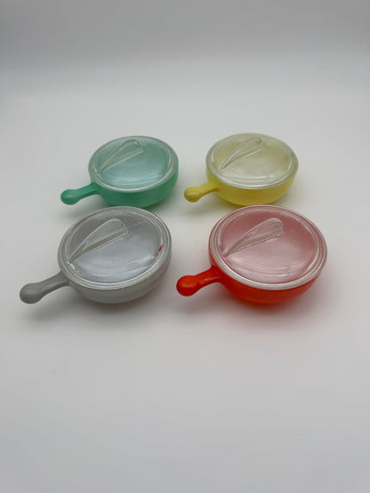 Vintage Glasbake soepkom met deksel en handvat - 4 stuks