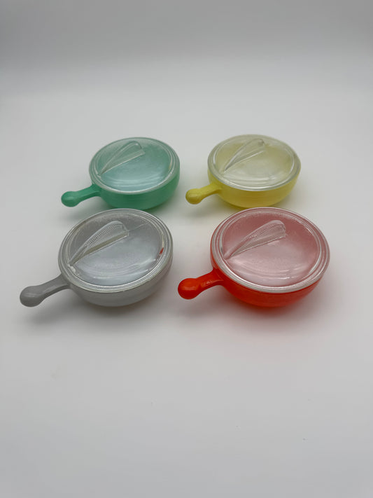 Vintage Glasbake soepkom met deksel en handvat - 4 stuks