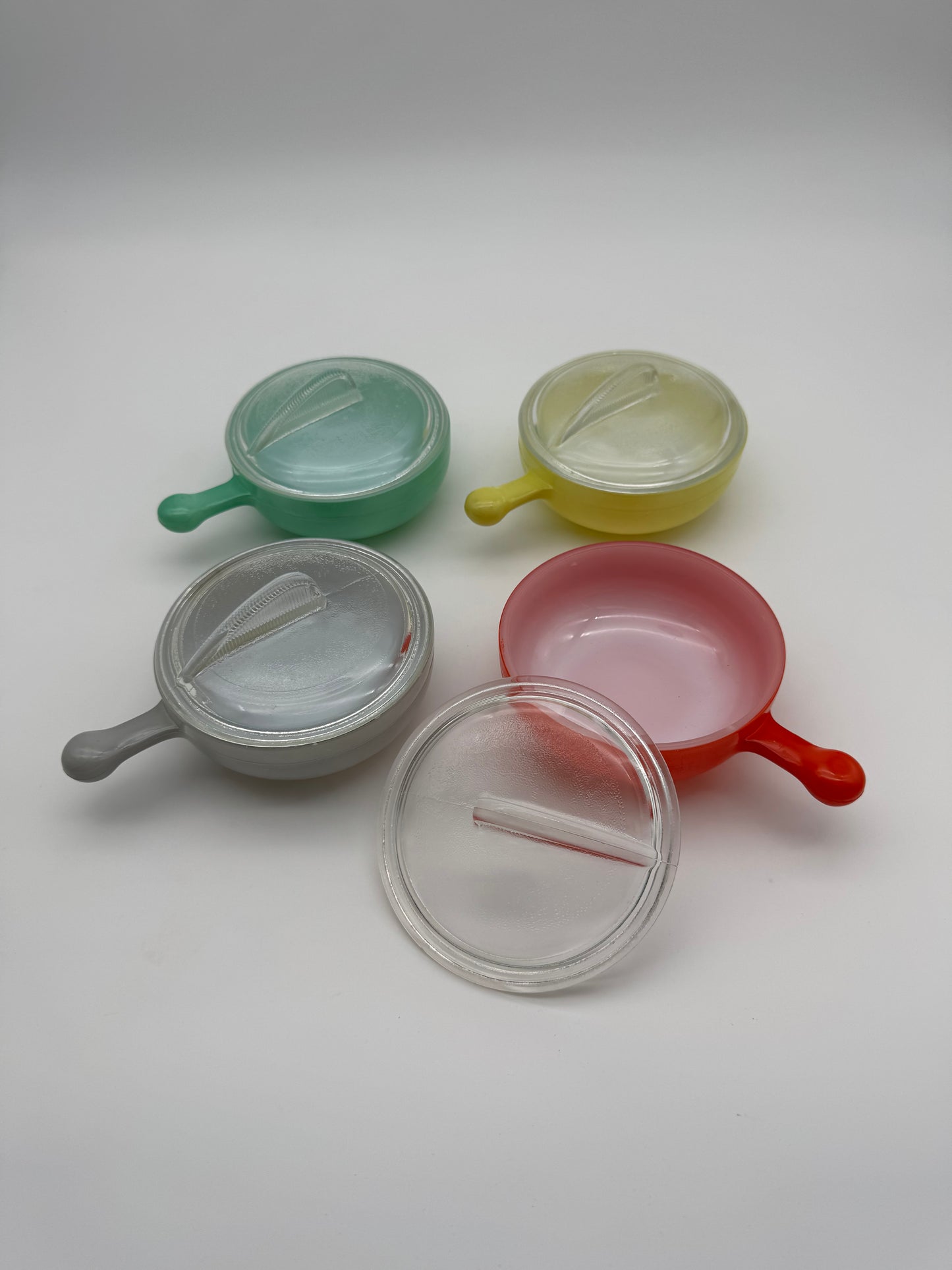 Vintage Glasbake soepkom met deksel en handvat - 4 stuks