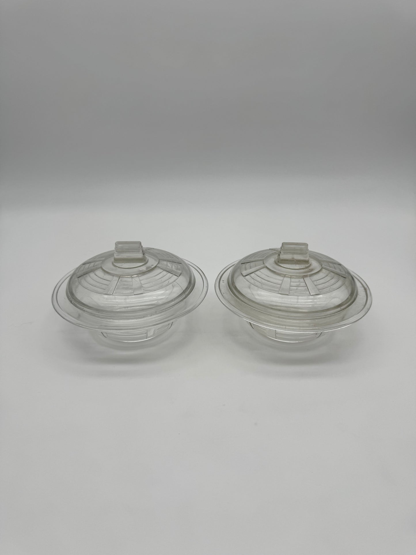 Art Deco - design glazen kom/schaal met deksel - set van 2 stuks