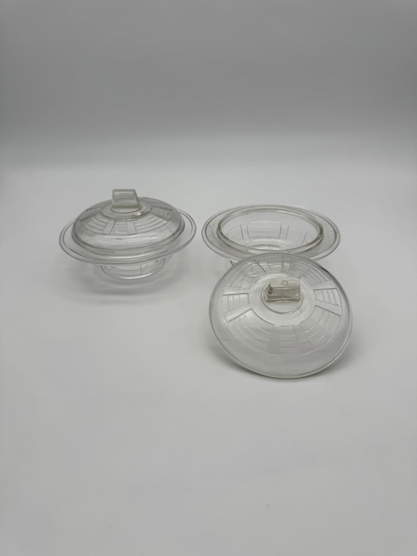 Art Deco - design glazen kom/schaal met deksel - set van 2 stuks