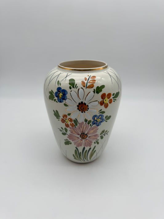Vintage handbeschilderde vaas met bloemmotief