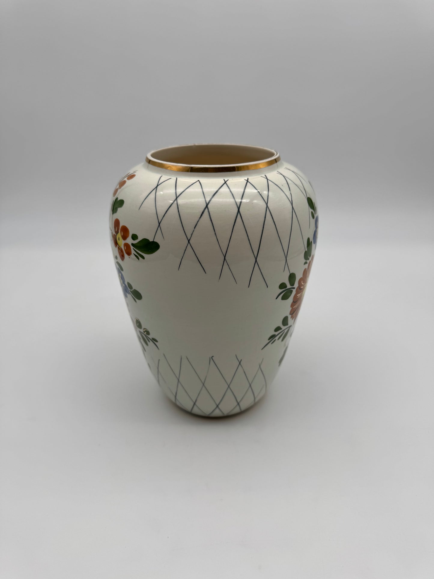 Vintage handbeschilderde vaas met bloemmotief