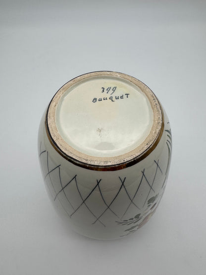 Vintage handbeschilderde vaas met bloemmotief