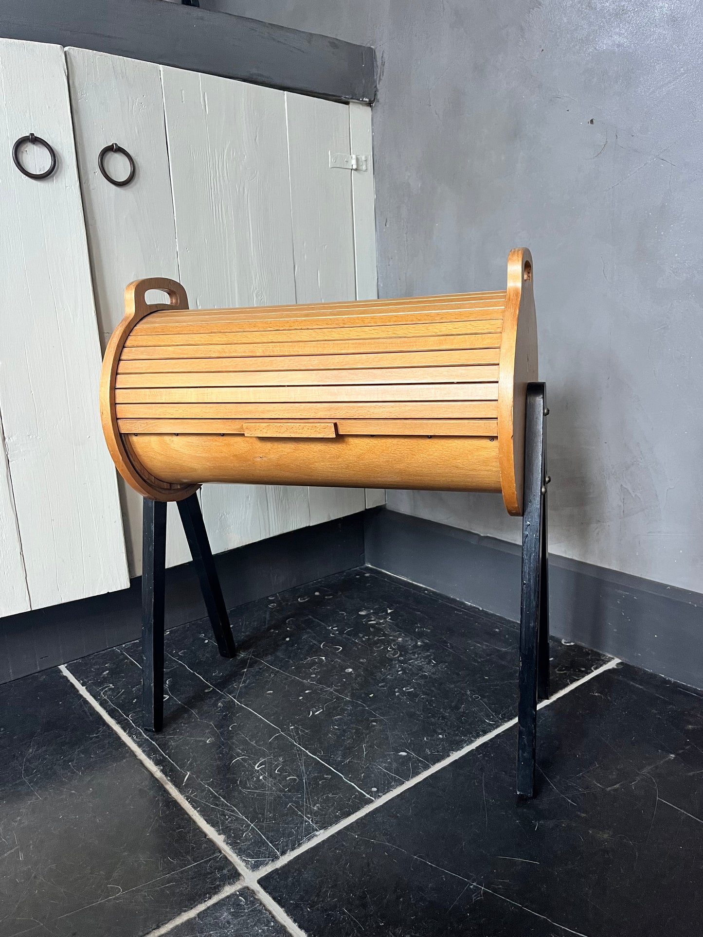 60s Design roll top cabinet sewing box