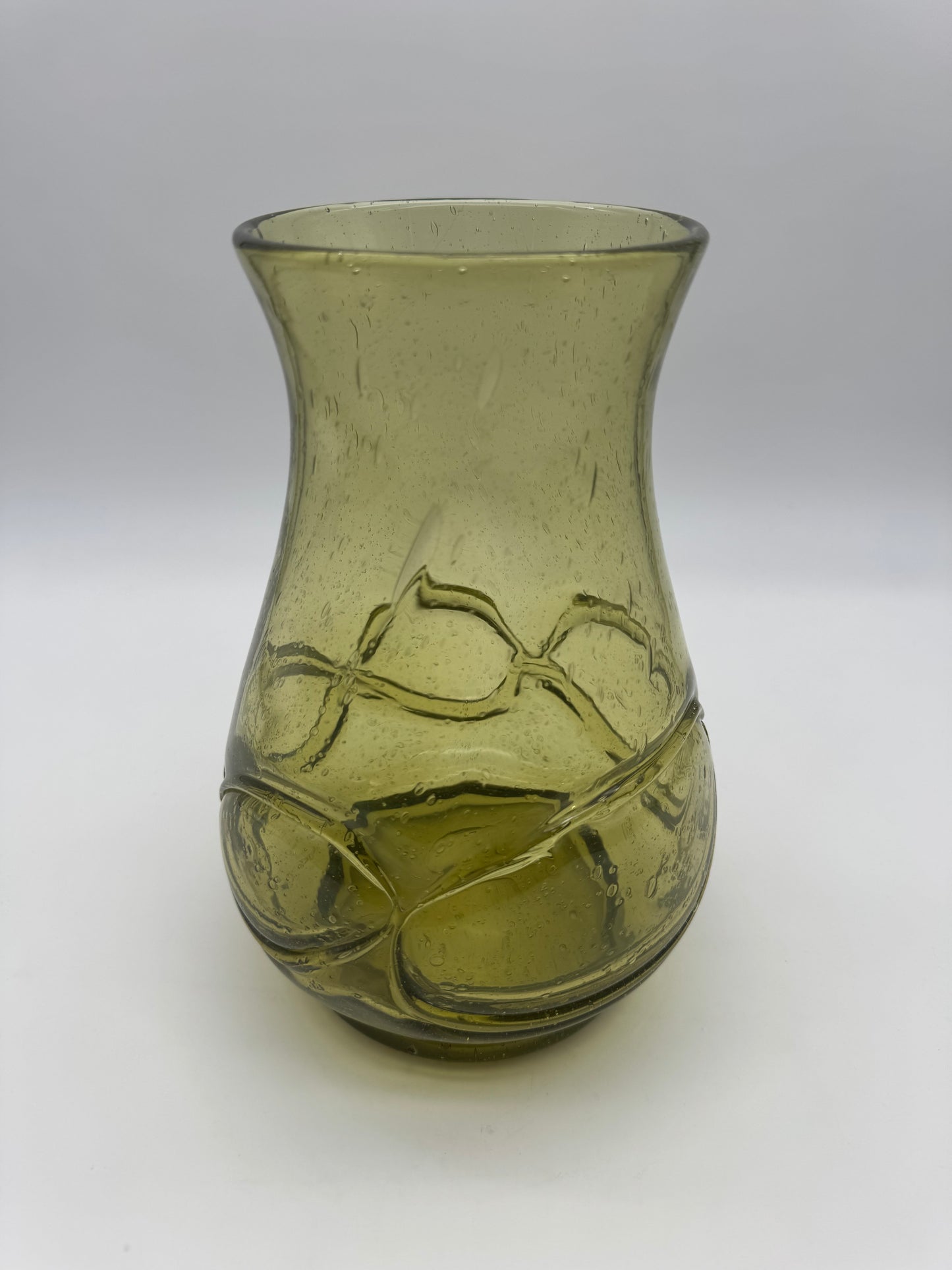 Vintage bubble glass olijfgroen glazen vaas - murano stijl