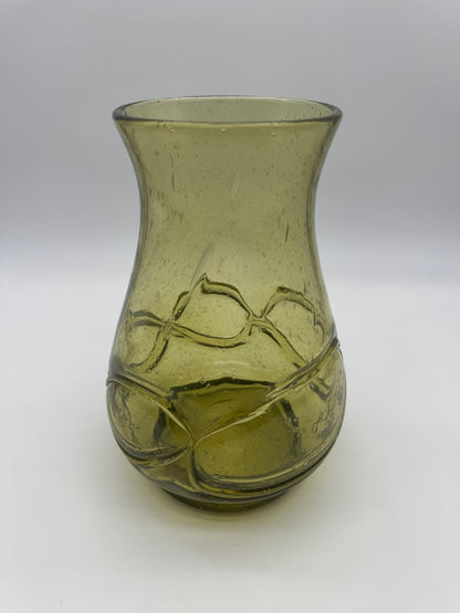 Vintage bubble glass olijfgroen glazen vaas - murano stijl