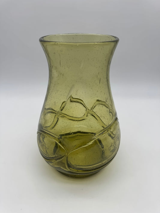 Vintage bubble glass olijfgroen glazen vaas - murano stijl
