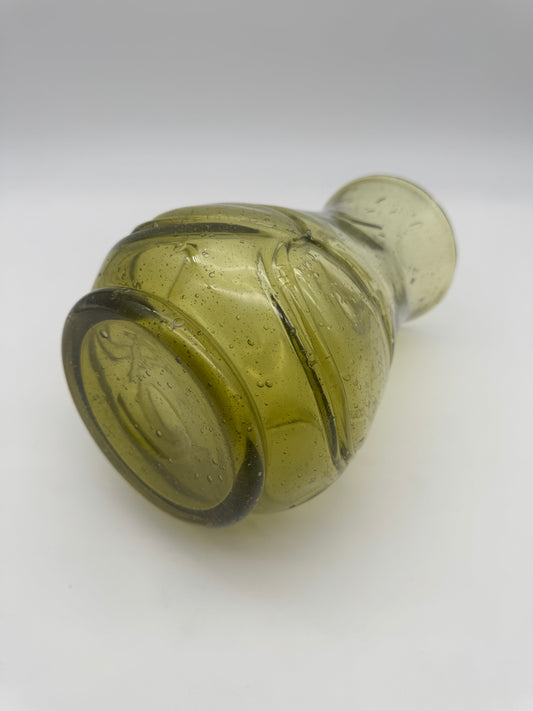 Vintage bubble glass olijfgroen glazen vaas - murano stijl