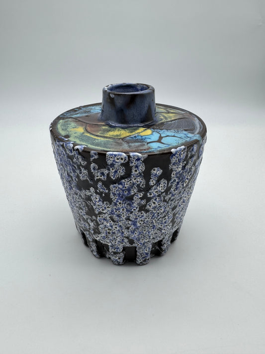 Kunstobject vaas jaren 70 lava-krater glazuur architecturaals vulkanisch