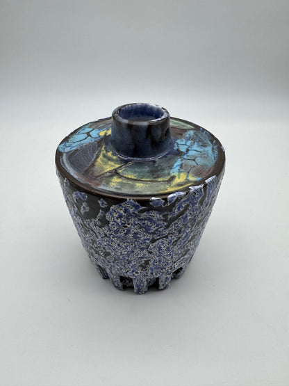 Kunstobject vaas jaren 70 lava-krater glazuur architecturaals vulkanisch